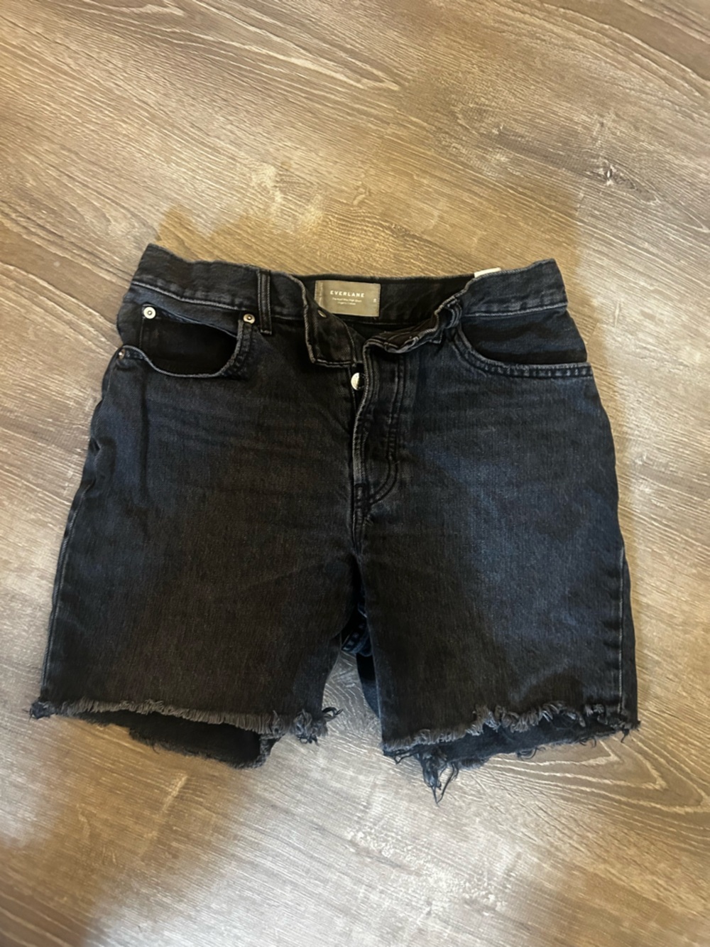 Everlane Black Frayed Hem High-Rise Denim Shorts